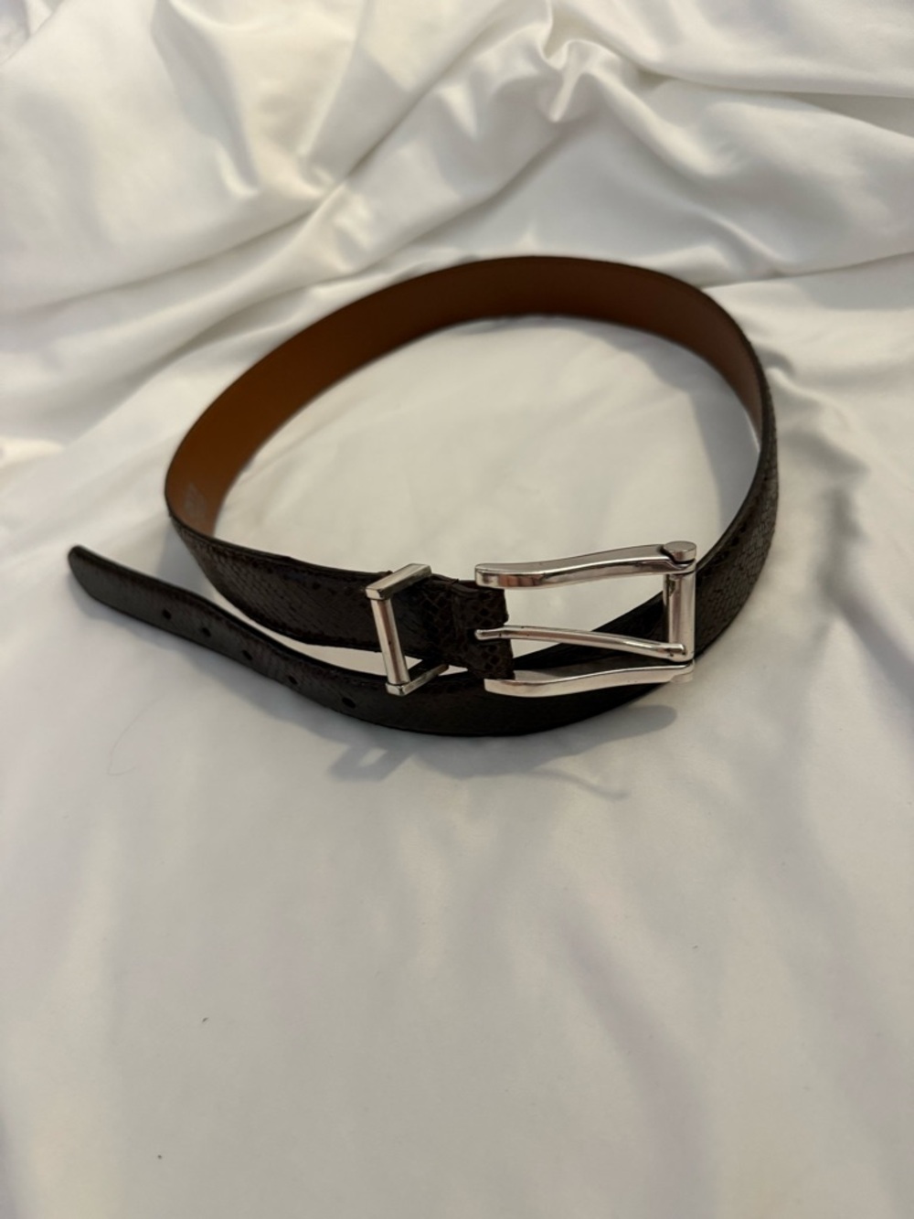 Like New Brighton Onyx Collection Men's Snake Embossed Leather and Silver Belt